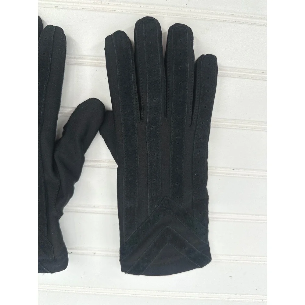 Isotoner Gloves Womens Large Black Suede Chevron Striped Winter Warm Lined